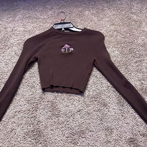 Garage brown long sleeve crop top